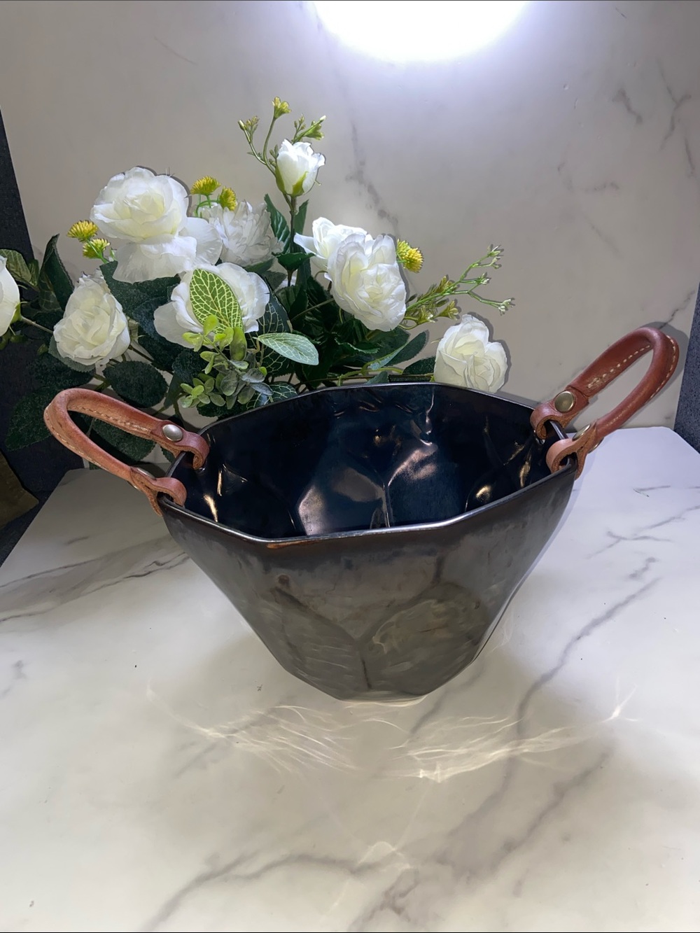 DBO Home READY TO SHIP Battuto Ceramic Ice Bucket Leather Handles